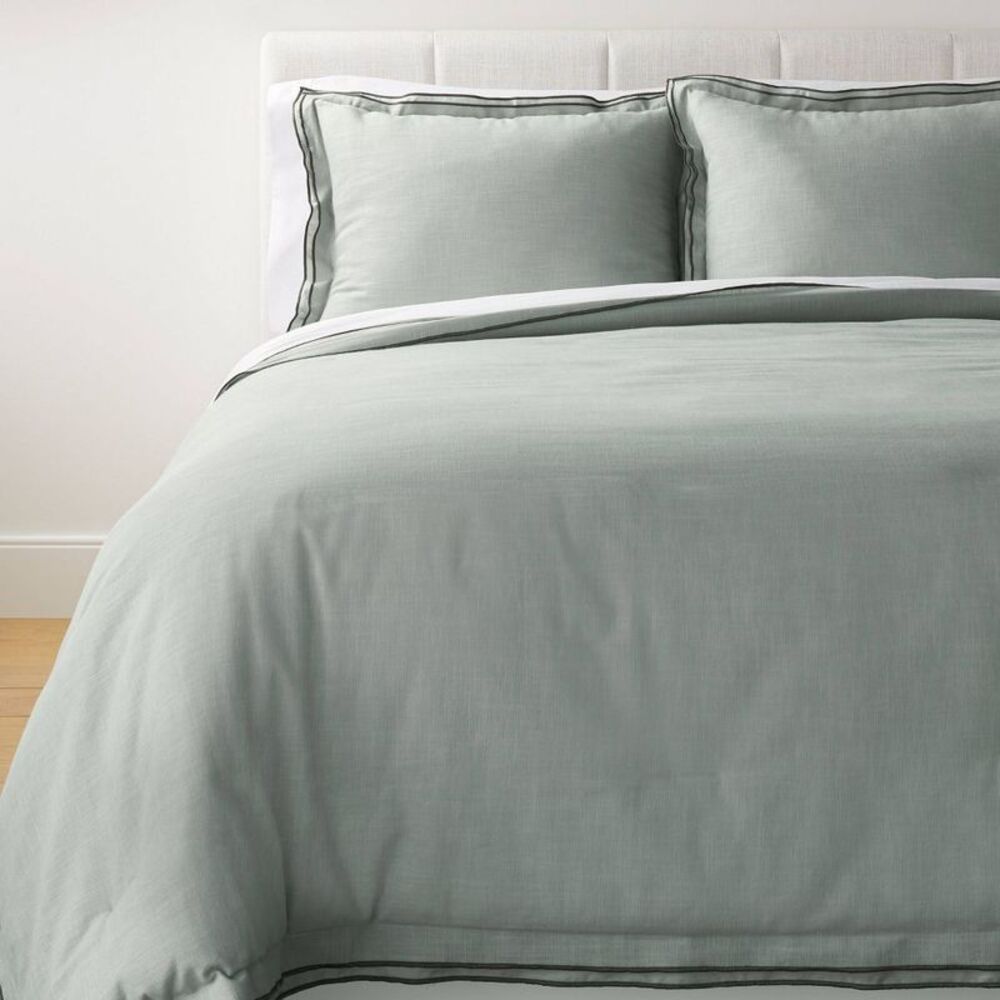Studio McGee Full/Queen Merrow Stitch Cotton Duvet Set - Teal/Gray